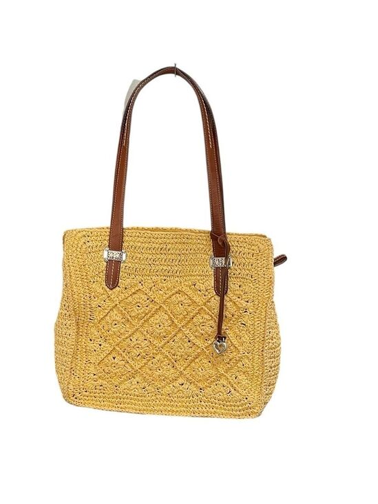 Brighton Handbags - Brighton Crochet Straw Rafia Tote Bag Daisy Print Lining Yellow